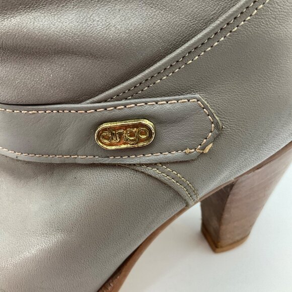 VTG Dingo 5.5 Gray Leather Knee Boots Fold-Over Slouchy Western Boho Metal Toe - Picture 5 of 13